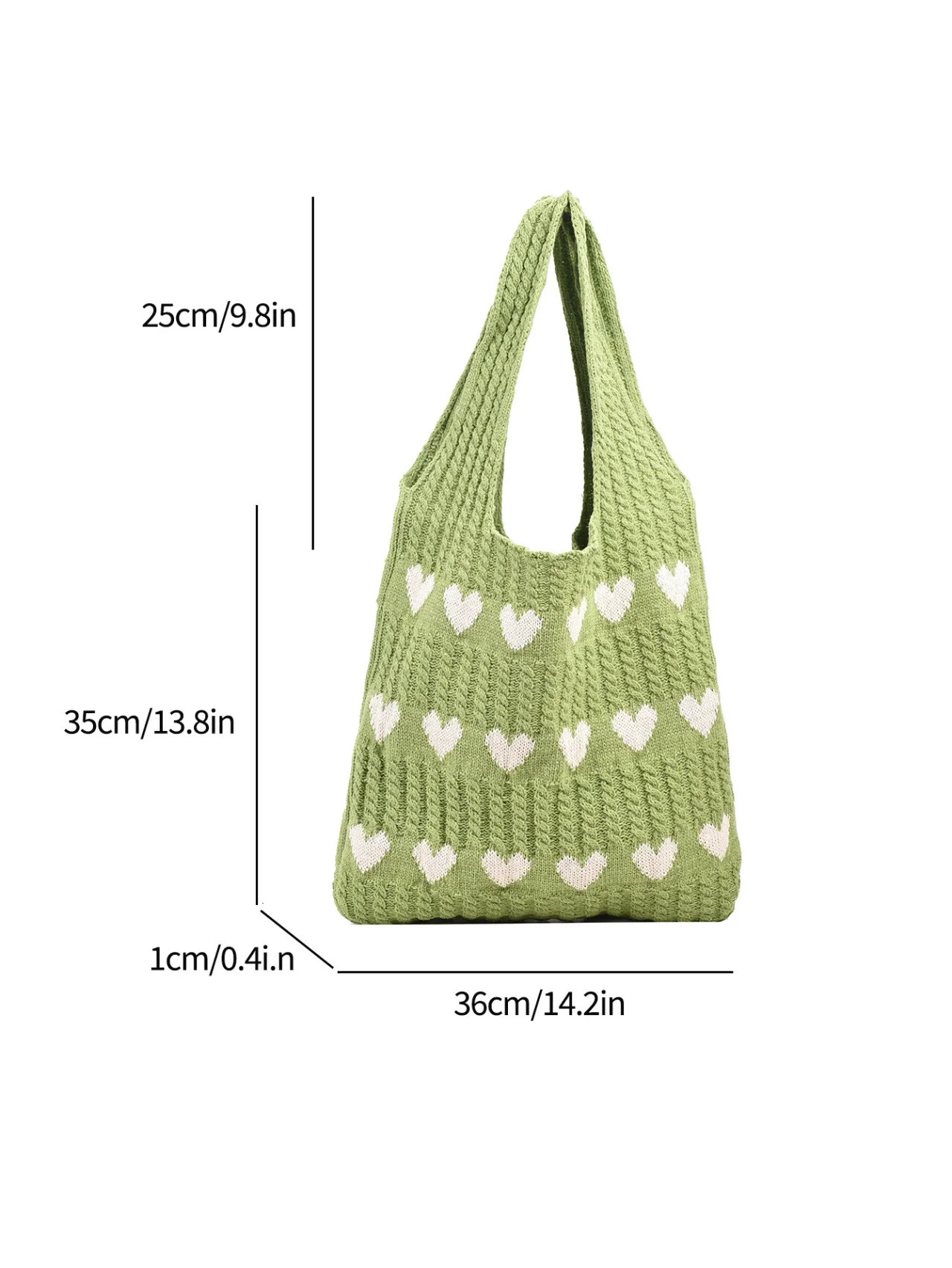 Single Shoulder Bags Fashionable Solid Color with Heart Shaped Womens Knitted Tote High Capacity Portable Shopping Bag 250107