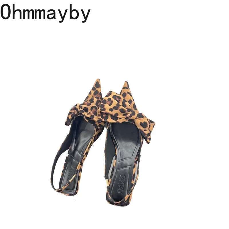 Summer Pointed Toe Women Sandals Fashion Shallow Butterfly-Knot Singbacks Shoes Ladies Elegant Leopard High Heel Sandalias