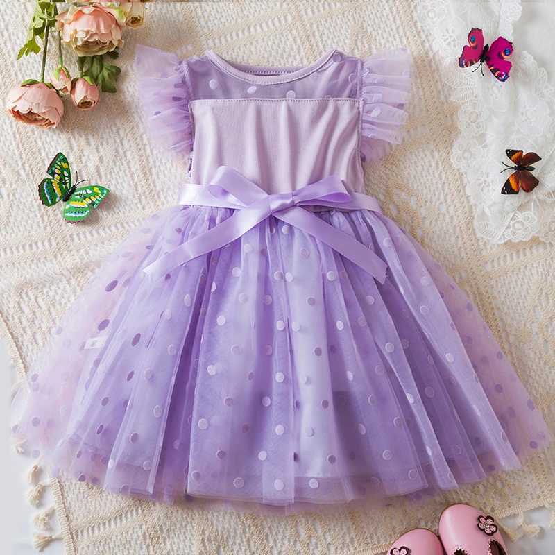 Korean Sweet Dot Mesh Summer Dress Suitable for Girls 2-6Y Childrens Clothing Soft and Comfortable Princess Dress Childrens Clothing W250111