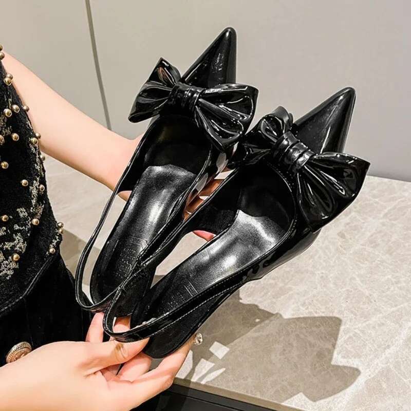 Bow Pointed Toe Muller Shoes Sweet Fashion Elegant Sgbacks Thin Heels Gold Comfy Sandals Women Sandalias De Mujer