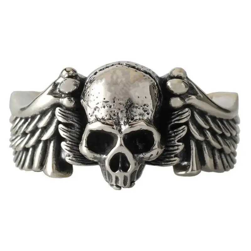 Retro vintage personalized wings skull head ring maleXJ250110