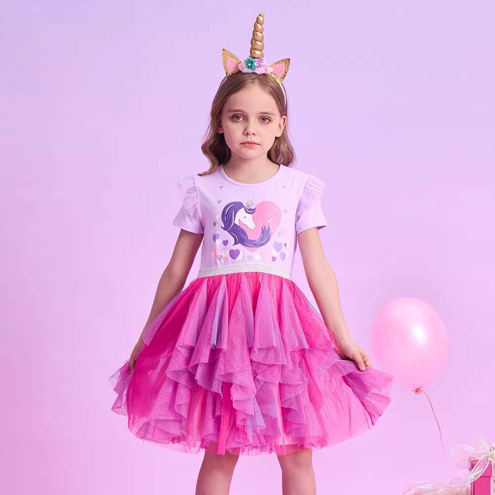 VIKITA girls heart-shaped design dress childrens short sleeved summer dress childrens mesh chiffon layered cake irregular Tutu dress W250111