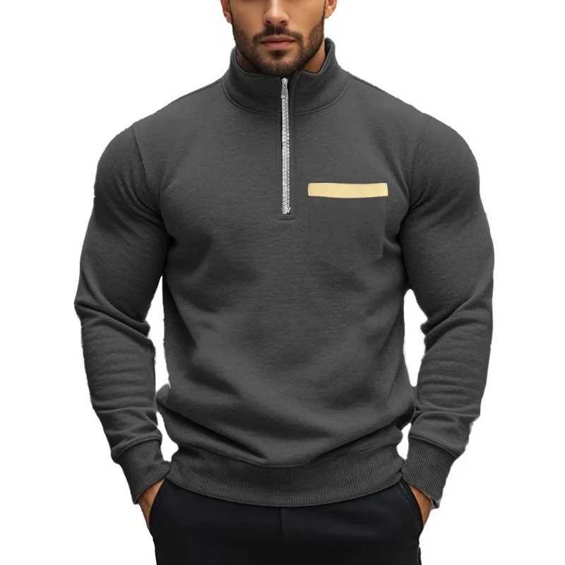 New autumn and winter mens hoodie with casual zipper stand up collar plush solid color mens jacket W250110
