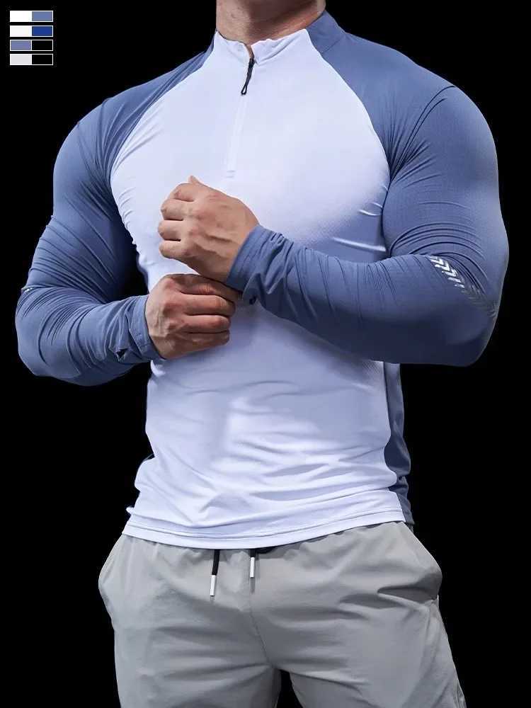 Mens autumn and winter tight fitness suit polo shirt half zip running suit long sleeved quick drying elastic sports thin W250111