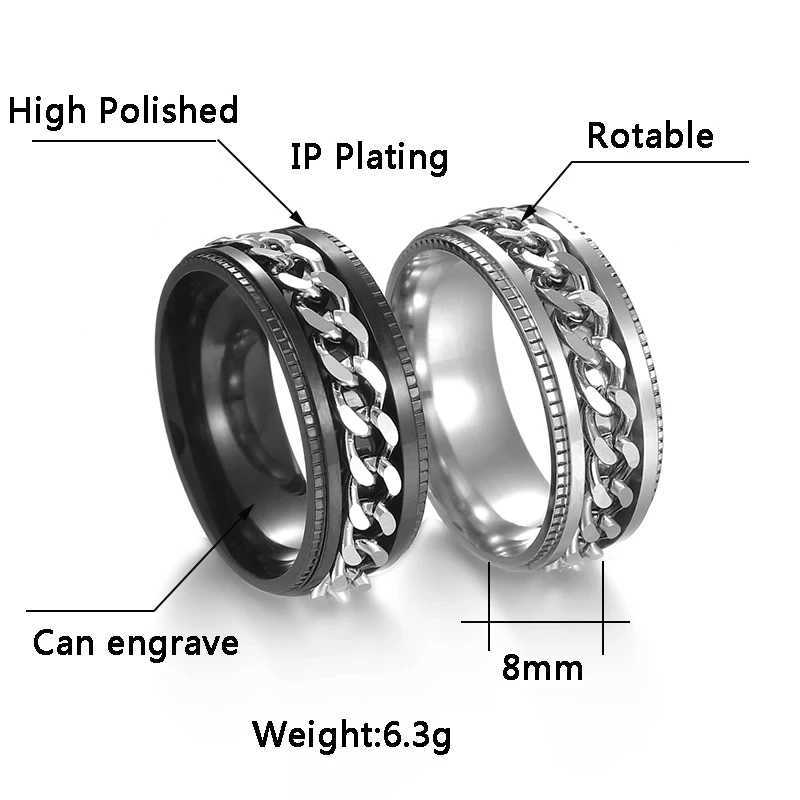 2024 Cool Stainless Steel Rotating Mens Ring High Quality Rotating Chain Punk Womens Jewelry Party Gift W250111