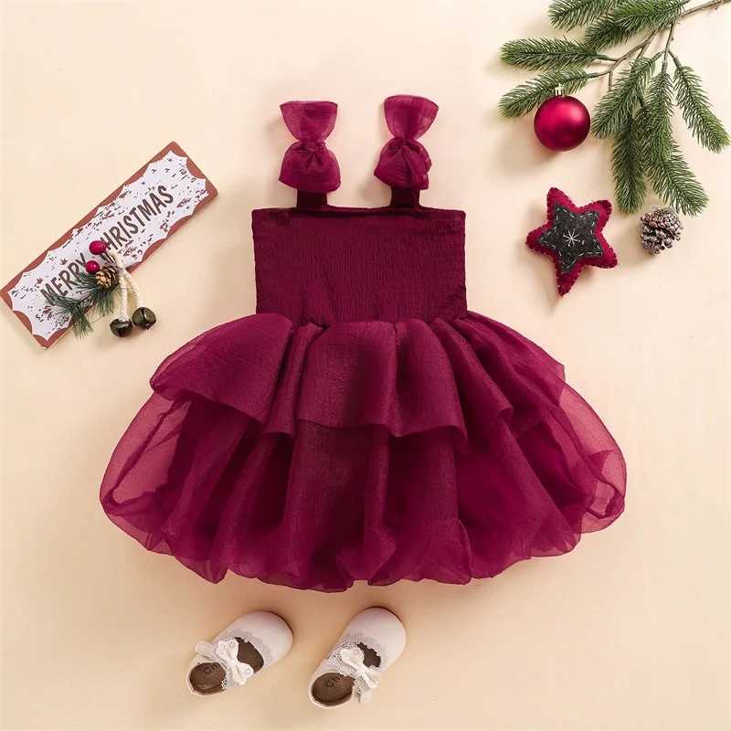 Pudcoco baby girl slip dress sleeveless bow layered summer A-line dress chiffon princess dress 6M-6T W250111