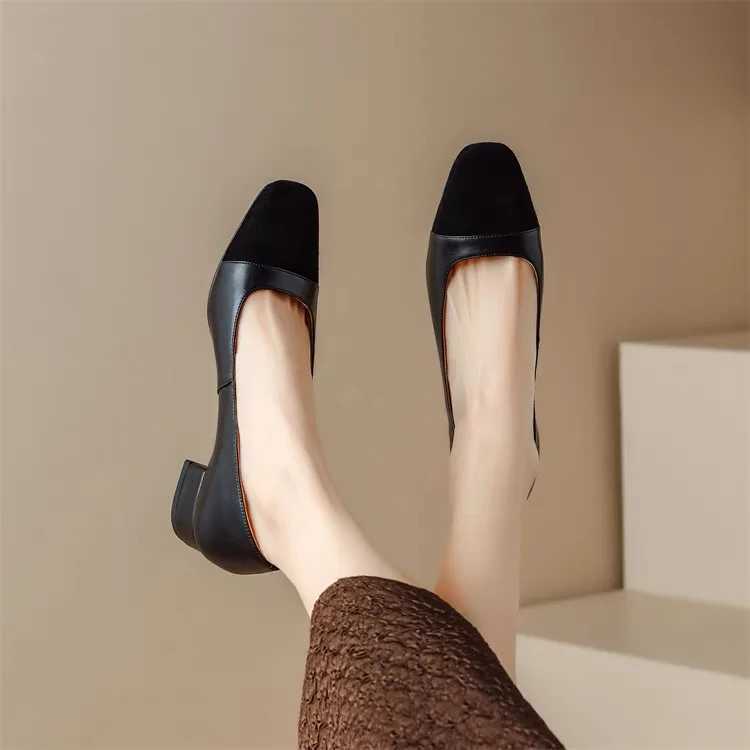 New Arrival Plus Size 42 Womens High Foot Pump Square Pedal Boat Shoes Patch Work Foot Dress Square Pedal Slide Basic Pump T250110