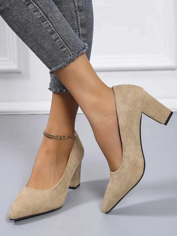 New Arrival Aphixta New 7cm Thick High Heels Womens Pump Shoes Student and Mom Beige Suede Wedding Casual Party Square High Heels Plus Size T250110