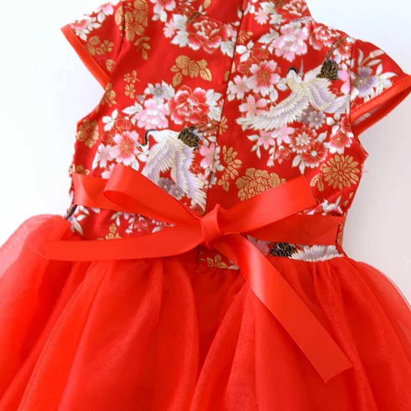 Girl Dress Spring/Summer Childrens Chinese Chiffon Childrens Cheongsam Princess Dress Girl Baby Tutu Clothing W250111