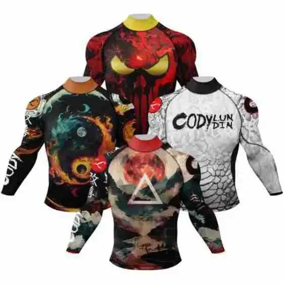 Mens fitness compression shirt boxing MMA BJJ sports T-shirt long sleeved quick drying fitness training fitness shirt W250111