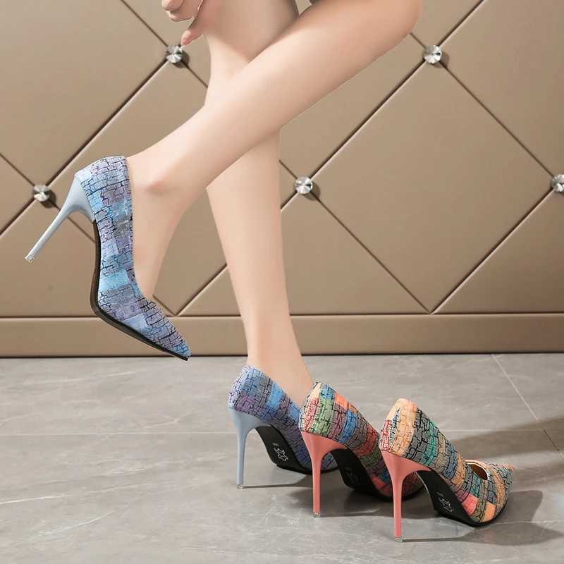 New Arrival Pointed Toe womens high heels super high heels fashionable and sexy womens shoes embroidered plain weave pattern womens large size 42 T250