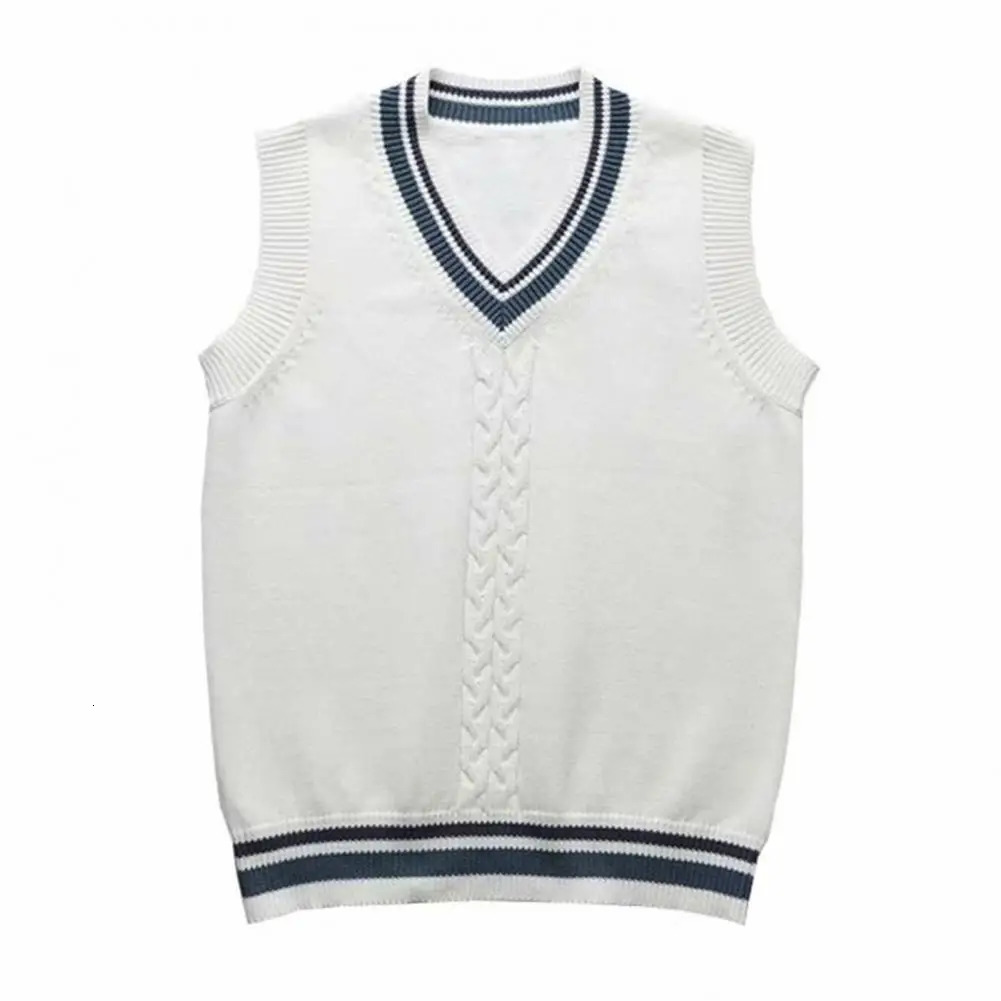 College Style Sleeveless V Neck Sweater Vest Autumn Winter Patchwork Color Twist Men Knitted Daily Clothing 250107