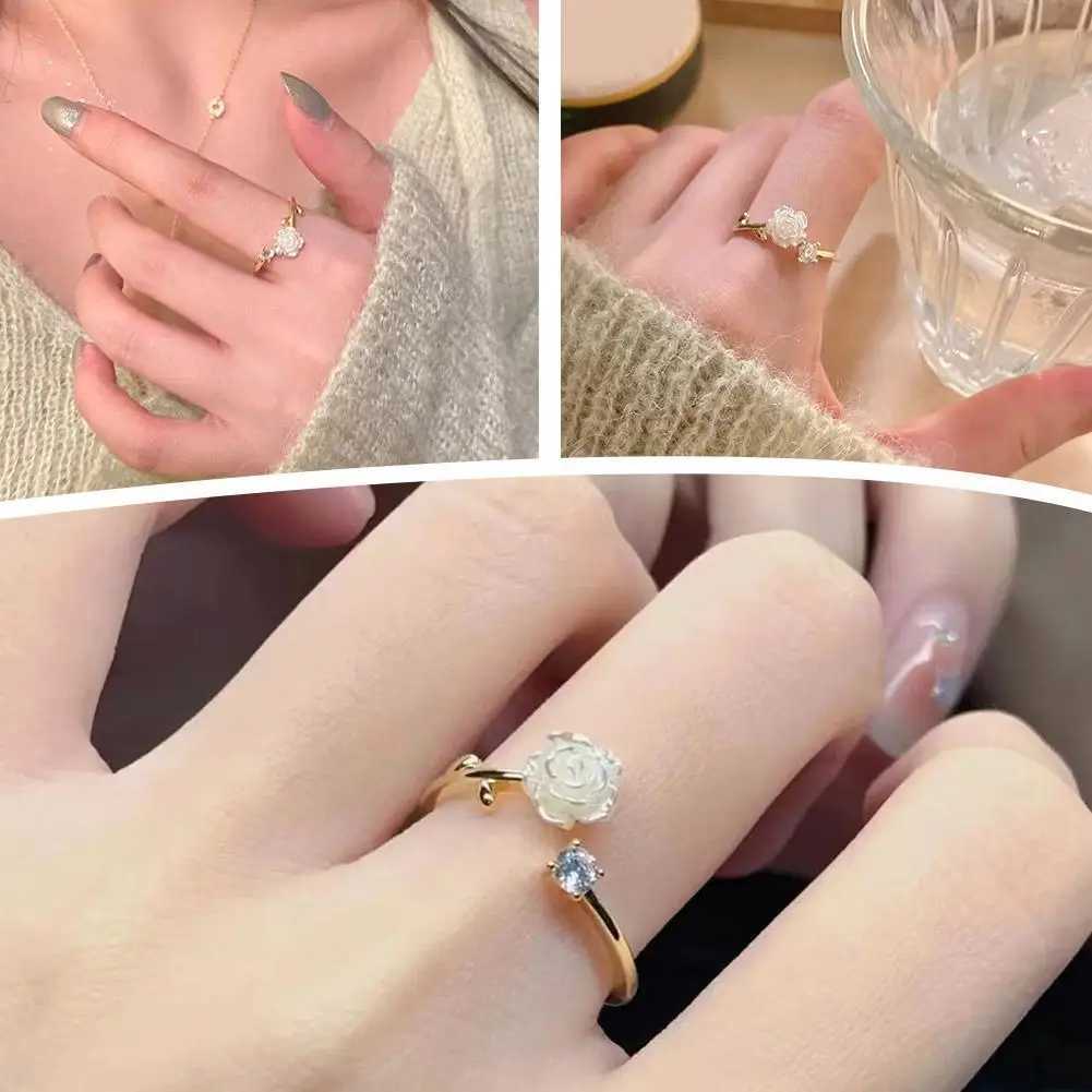 Luxury Zircon Flower Opening Rings for Women Cubic Zirconia Rose Blossom Tulip Adjustable Finger Wedding JewelryXJ250110