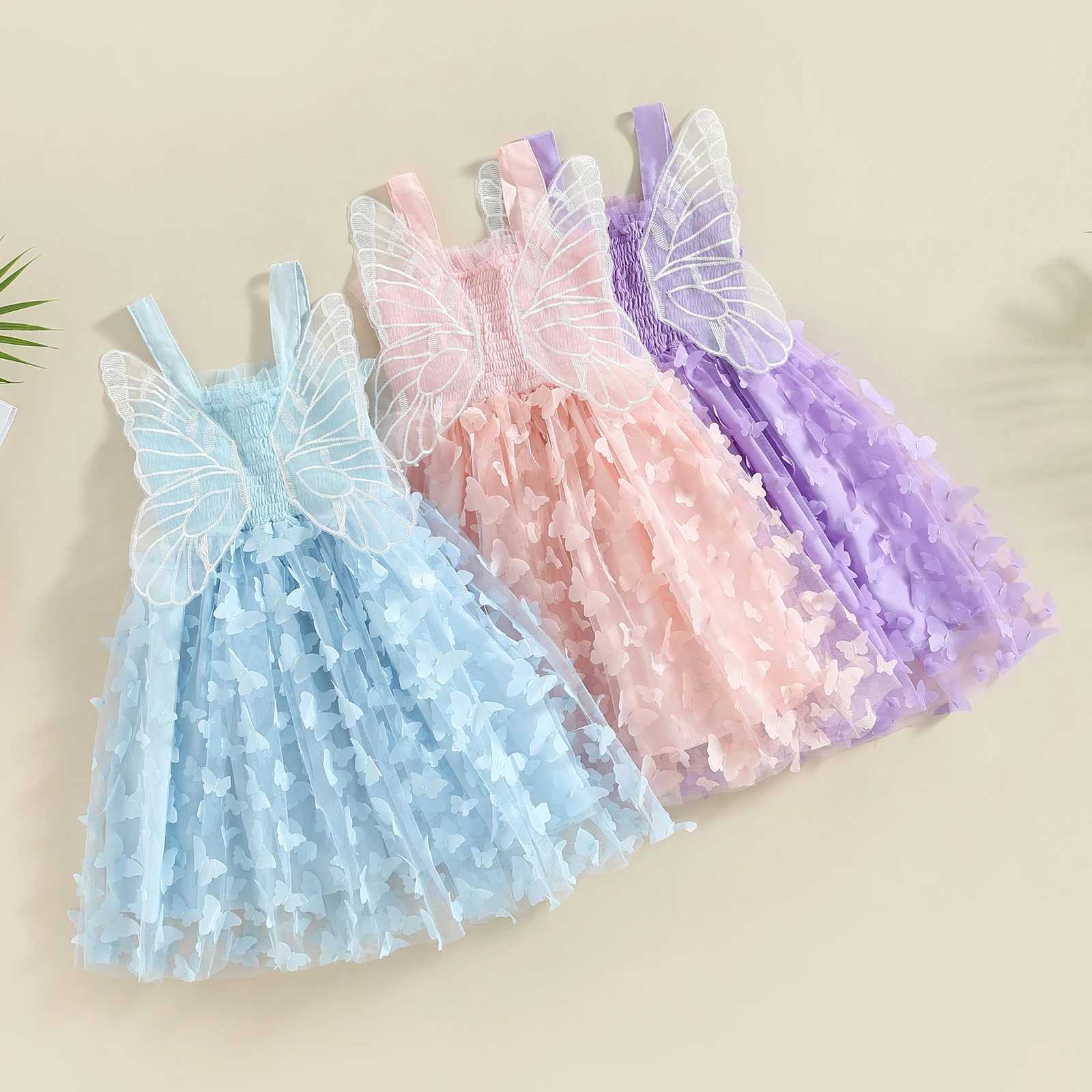 Butterfly Wings Princess Childrens Dress Baby Girl Summer Sleeveless Suspended Tulle Tutu Dress Birthday Par Beach A-Line Dress W250111