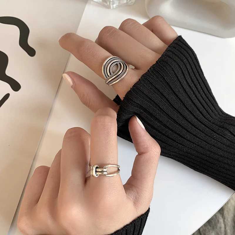 Ventilate 925 sterling silver ring INS fashion hip-hop retro couple hollow line punk Thai silver party adjustable jewelry W250111