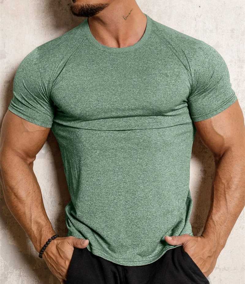 2024 new tight fitting sports T-shirt quick drying fitness sweatshirt short sleeved top running training summer compression T-shirt for men W250111