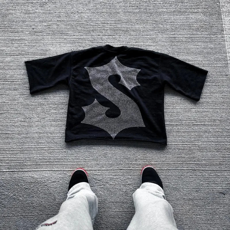 Street Hiphop Casual Loose Clothing American Retro Personality Pattern Tshirt Men Y2K Harajuku Oversized Tops Women 250108