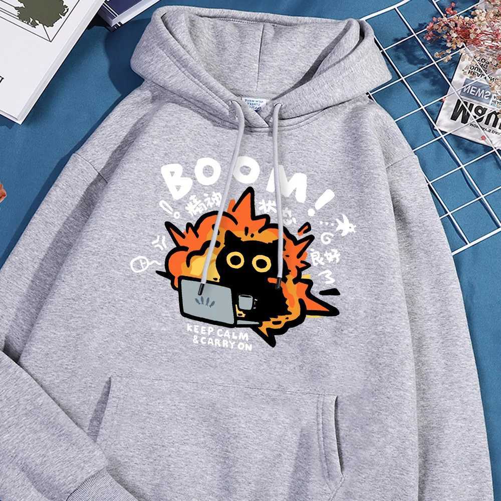 Good psychological state pure mens cartoon cat hoodie autumn British style sportswear hip-hop soft and comfortable hoodie mens clothing W250110