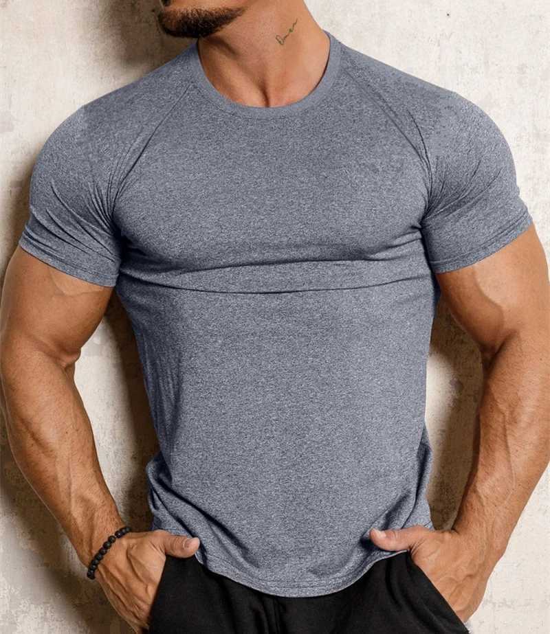 2024 new tight fitting sports T-shirt quick drying fitness sweatshirt short sleeved top running training summer compression T-shirt for men W250111