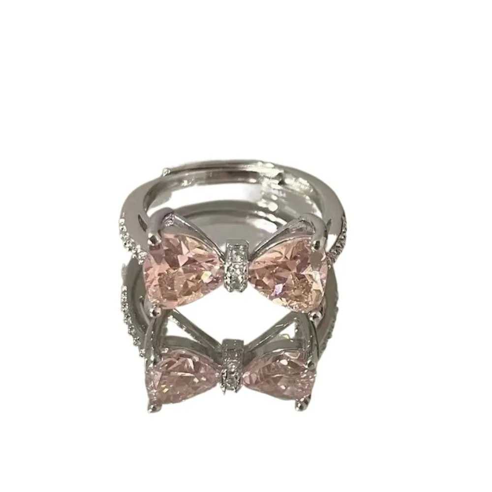 Fashionable Pink Bow Finger Ring Exquisite Adjustable Bow Ring Bow Alloy Bow Open Ring W250111