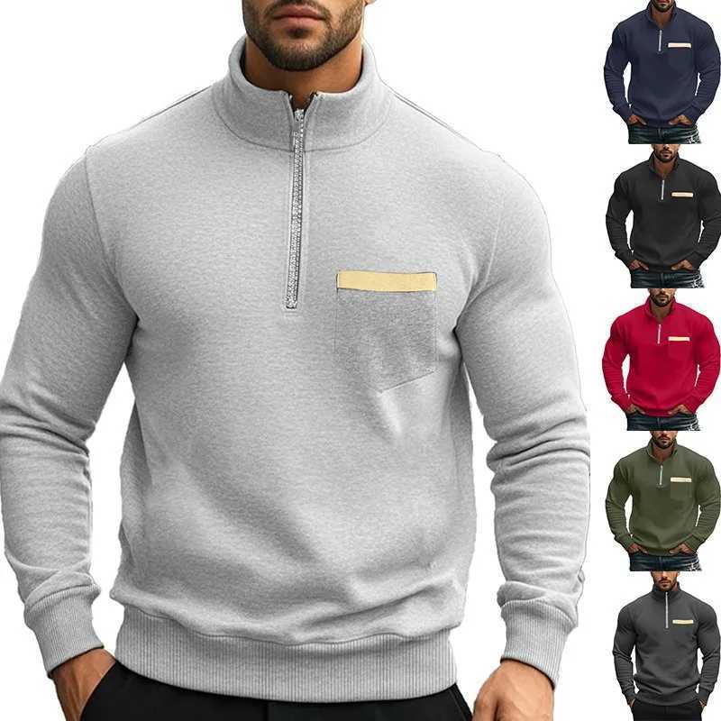 New autumn and winter mens hoodie with casual zipper stand up collar plush solid color mens jacket W250110