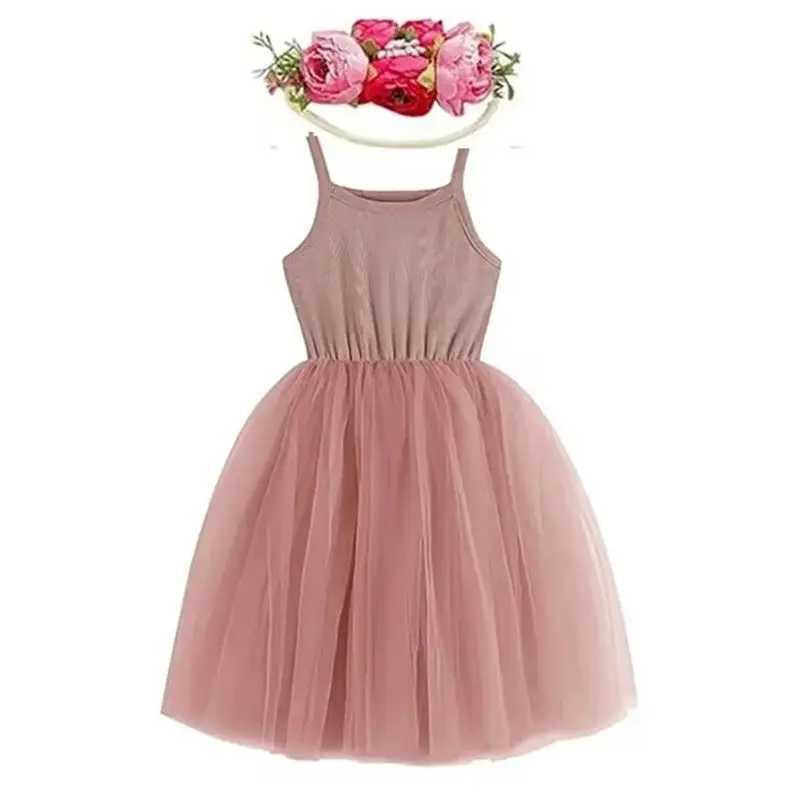 Preschool girl solid Tutu dress baby fluffy chiffon dress sleeveless cotton Sundress princess dress Pageant Par 0-5T W250111
