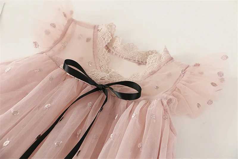 3-8 year summer princess girl dress floral print ruffled sleeves lace Tutu mini dress W250111