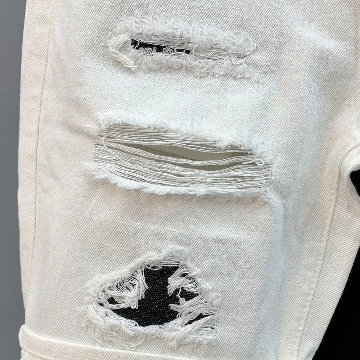 Mens Trendy Summer Style White Denim Shorts Big Slit Casual Non-stretch Five-piece Pants For Men 250109