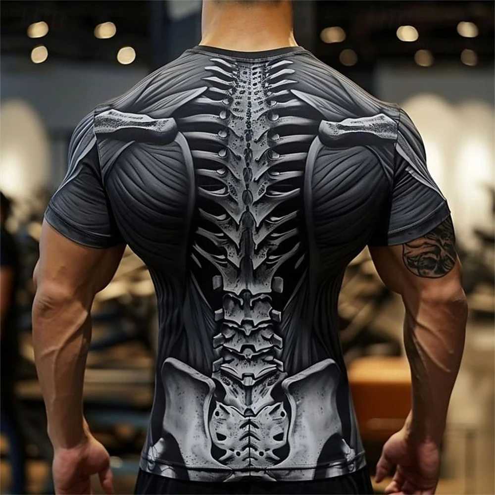 Mens T-shirt new muscle print casual short sleeved shirt quick drying sportswear top oversized summer sportswear W250111