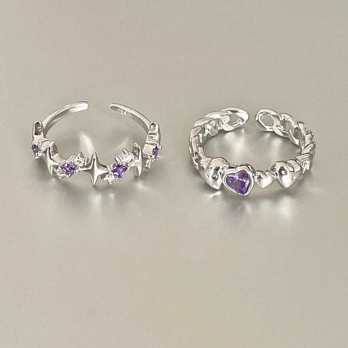 2024 Kpop Pink Zircon Heart Open Ring for Women Girls Luxury Star Heart Couple Finger Rings Wedding Y2K Party Jewelry GiftXJ250110