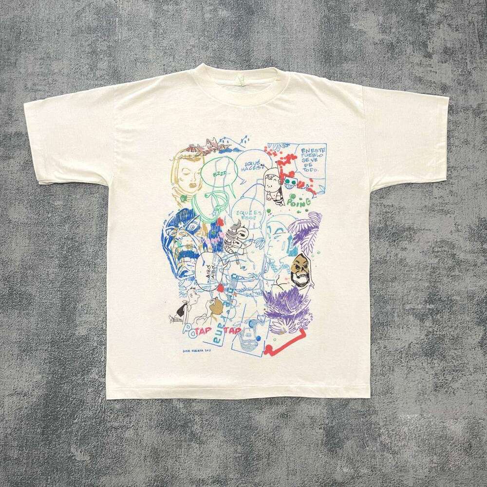 Inspiration American washed creative versatile short sleeved T-shirt street Japanese manga style genderless hip-hop