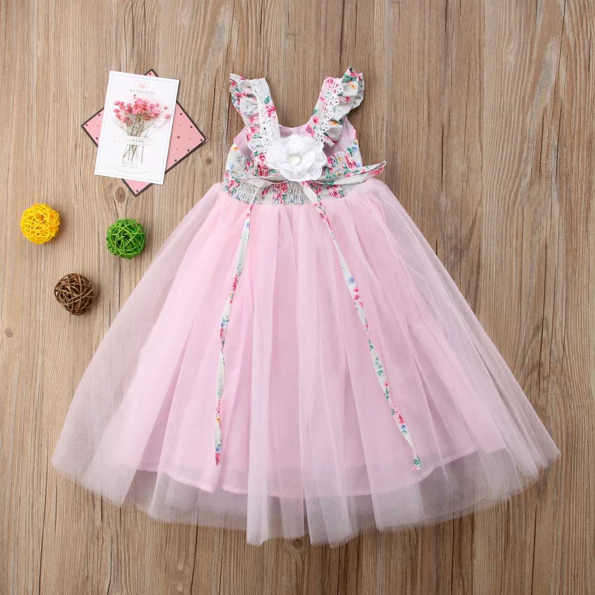 1-7 year old childrens girl princess evening dress Par wedding birthday chiffon Tutu dress baby girl summer long skirt W250111