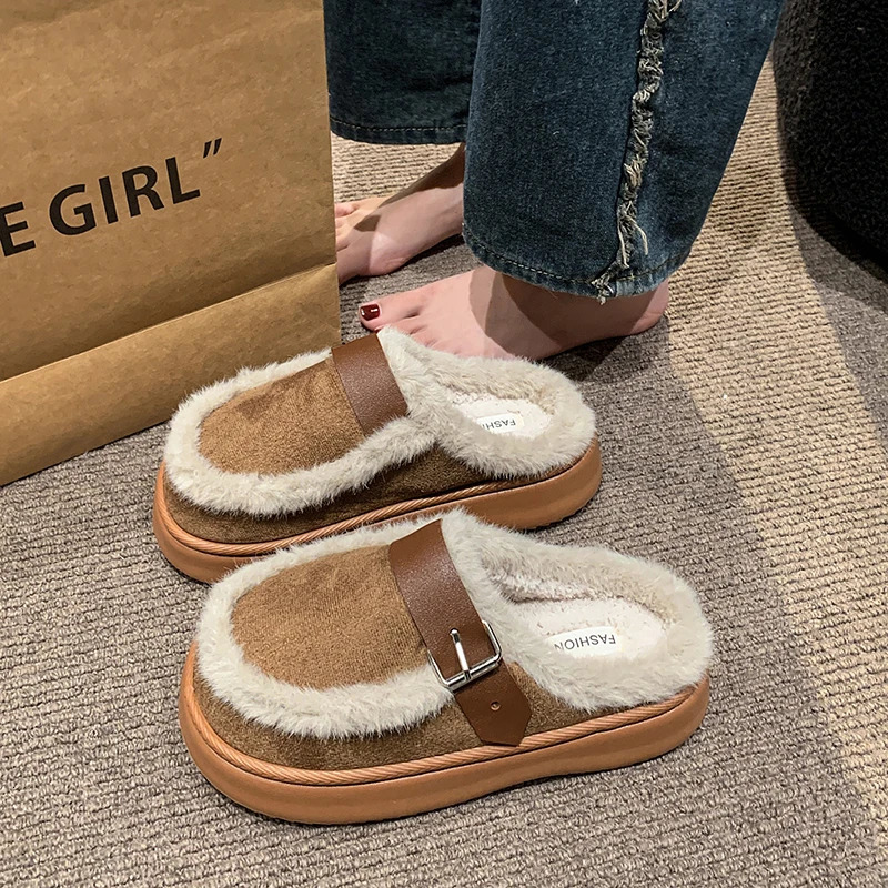 Shoes Woman 2024 House Slippers Platform Cover Toe Fur Flip Flops Pantofle Plush Slides Fur Shoes Womens Slippers Outdoor Pa 250106
