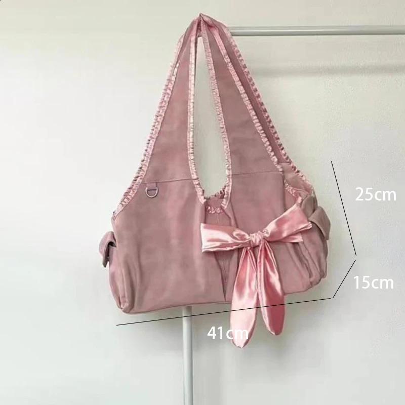 cute bow shoulder bag niche large capacity handbag Fashion underarm Tote bag 250106