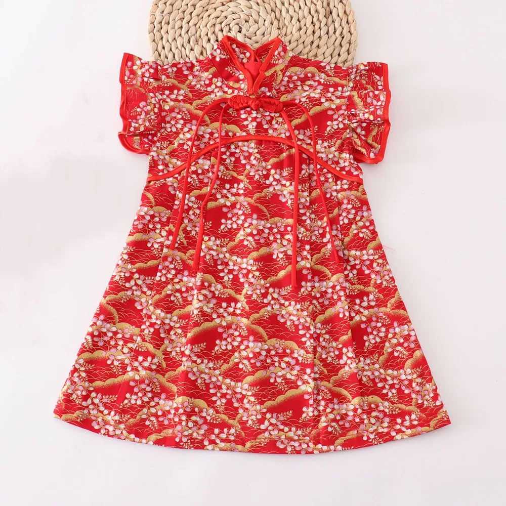 Fashion red girl dress casual performance clothing baby cheongsam Chinese dress summer childrens cheongsam clothing Vestido girl clothing W250111