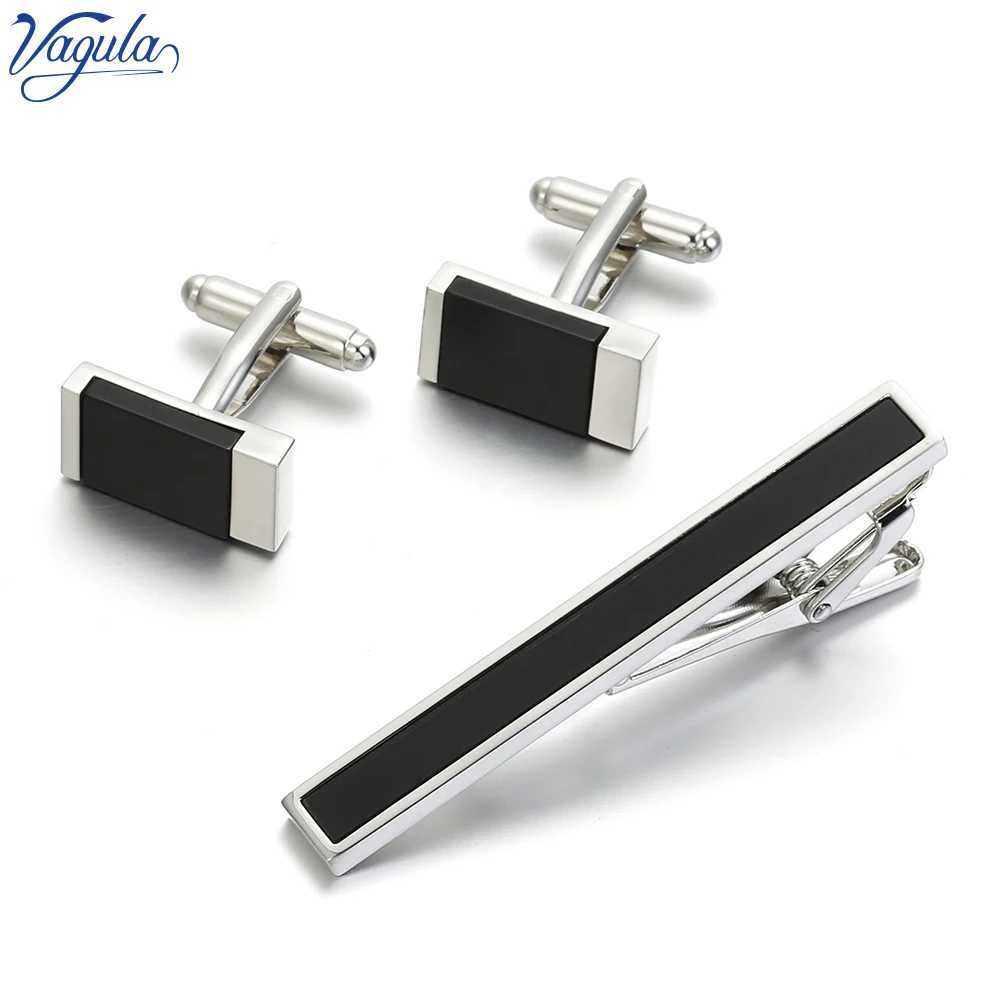 Vajra brass cufflinks tie clips 3Pcs set luxury Bonito black stone gemstone classic necklace tie pin rod set 35 W250111