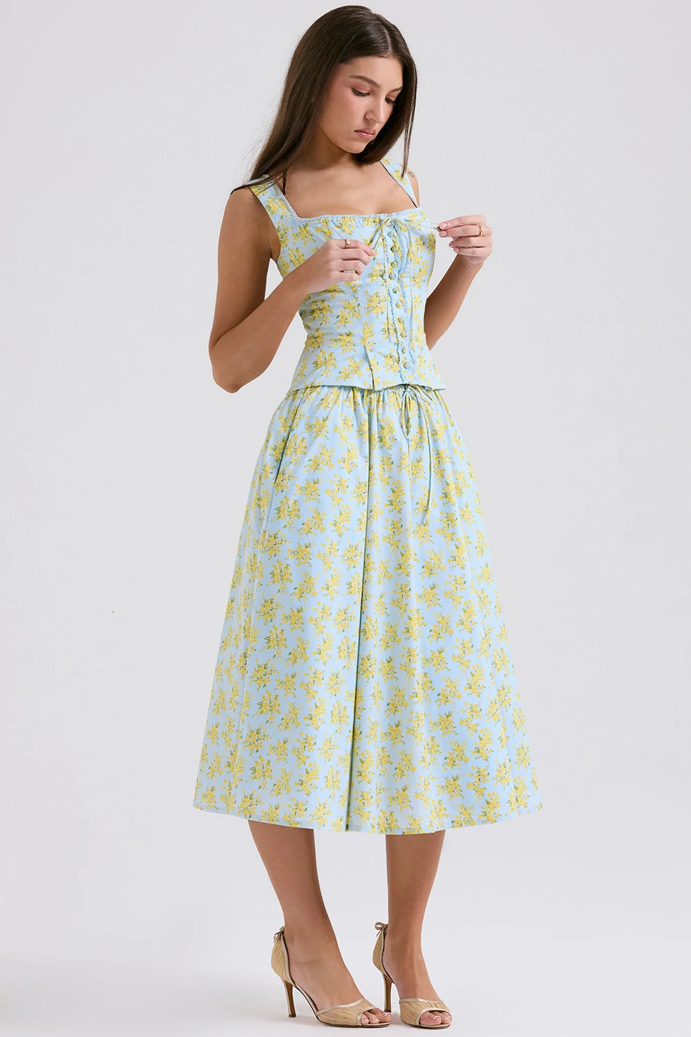 Minigmingxi Summer Printed 2-piece Dress Set Casual Elegant Beautiful Womens Midi Party Holiday Dress Set 250110