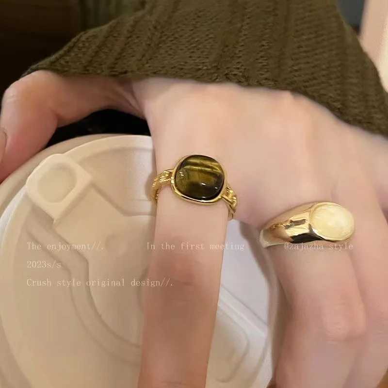 Vintage Stainl Steel Geometric Cats Eye Rings For Women Gold Plated Waterproof Gothic Jewelry BijouxXJ250110