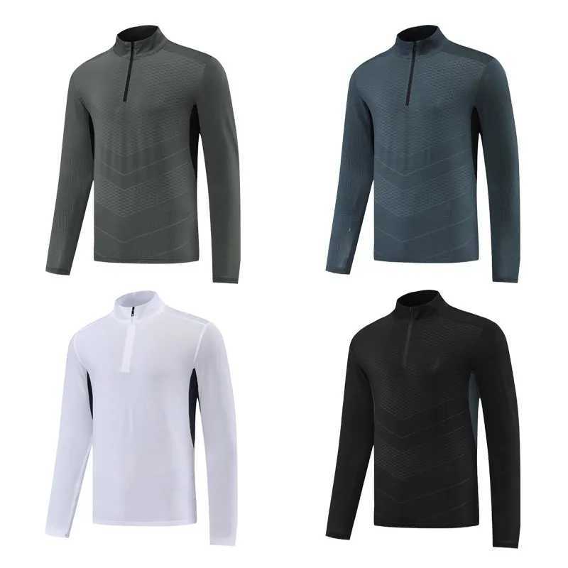 Quick drying long sleeved T-shirt mens autumn and winter gym running and training track and field fitness clothing half zip top W250111