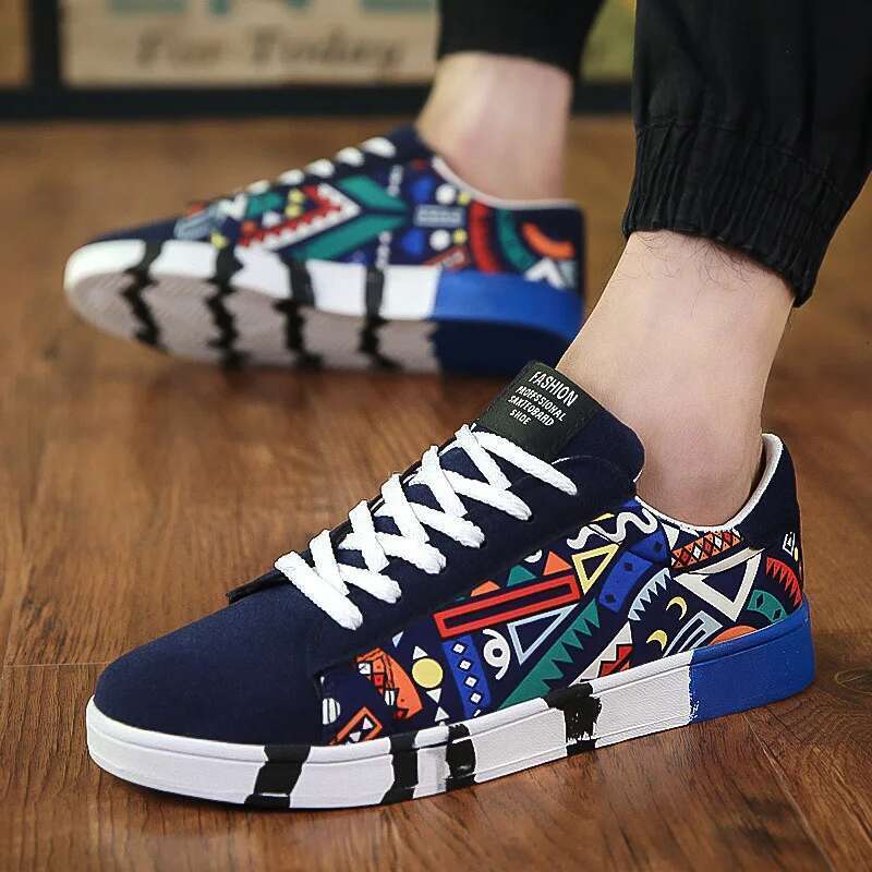 Summer Autumn Men Fashion Graffiti Men's Sneaker Lightweight Mens Casual Low Top Breathable Black Male Canvas Shoes