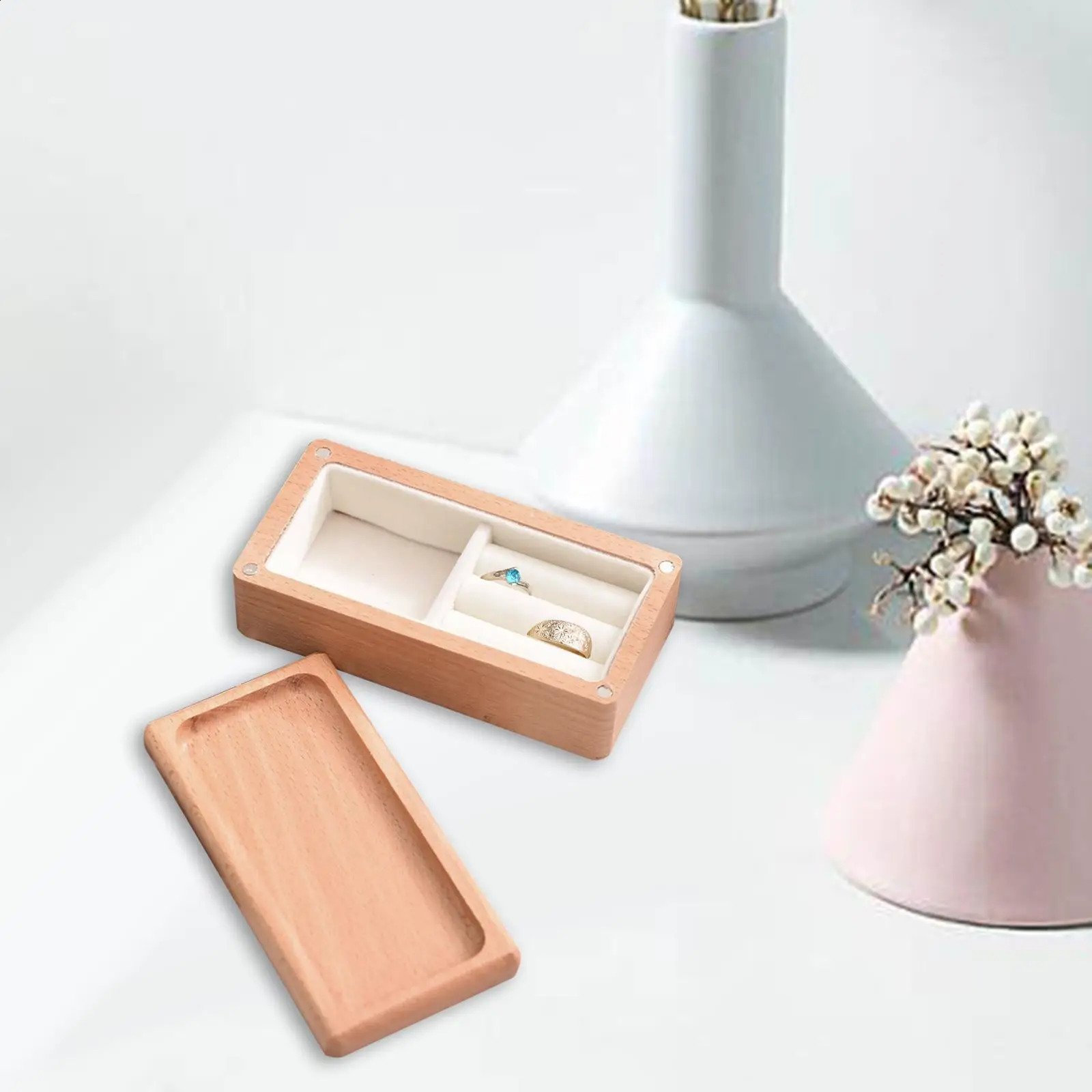 Jewelry Box Desktop for Women Lady Wooden Ring Tray Travel Home Organization Holder Trinket Box for Earrings Bracelets Necklaces 250106