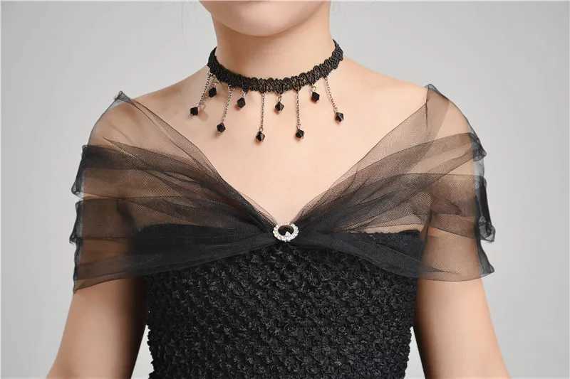 POSH DREAM 4-piece Dress Headband Necklace Gloves Girl Black Princess Tutu Dress Train Gaul Black Girl Halloween Par Dress W250111