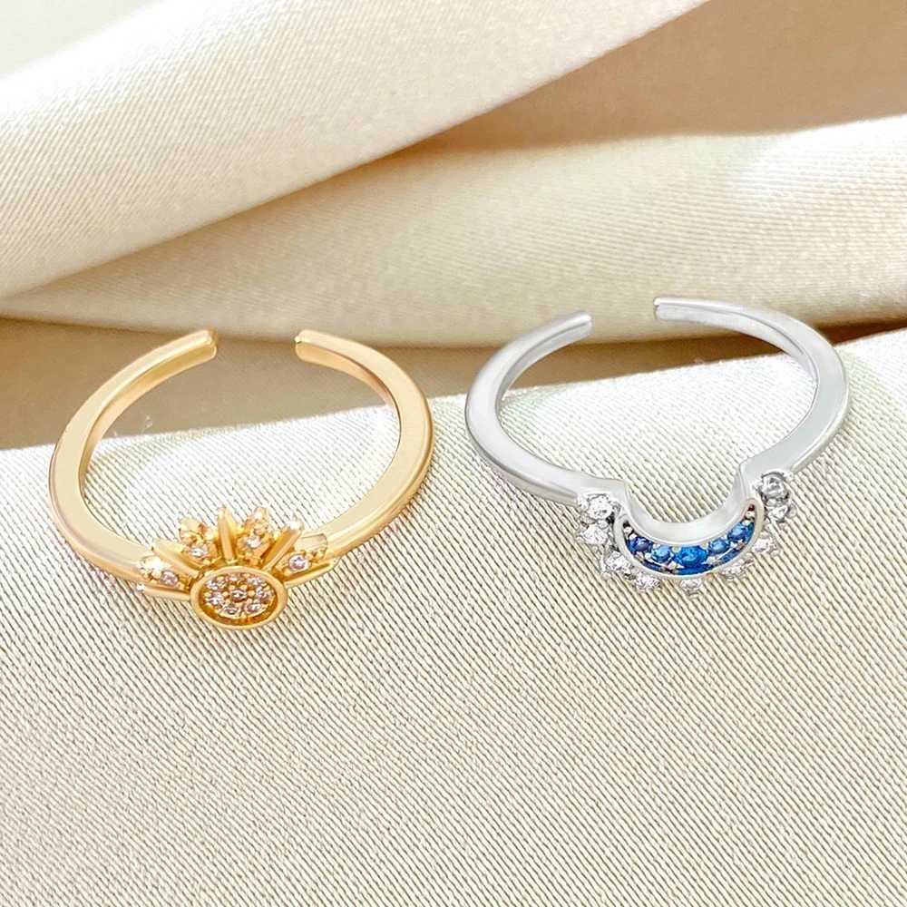 Moon and Star Ring Set Luxury Crystal Rhinestone Two in One Couple Bff Friendship Ring Jewelry for Girlfriends sistersXJ250412