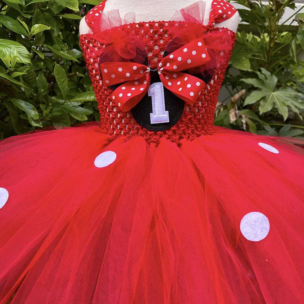 Cute baby red Tutu dress girl crocheted chiffon dress with polka dot bow and hair childrens birthday Par costume W250111