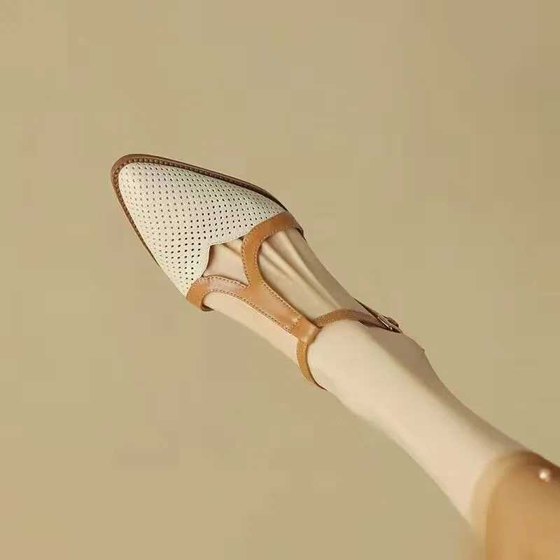 New Arrival Womens denim leather mixed color decal toe ankle shoulder strap heel sandals elegant womens daily dress pump shoes T250110