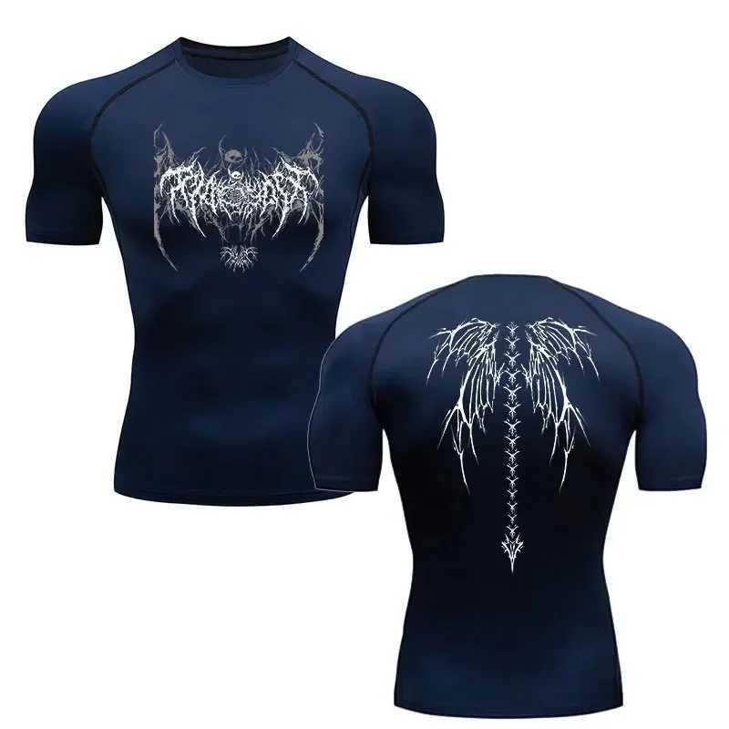 Y2K printed compression shirt mens fitness and running T-shirt quick drying breathable elastic short sleeved S-3XL W250111