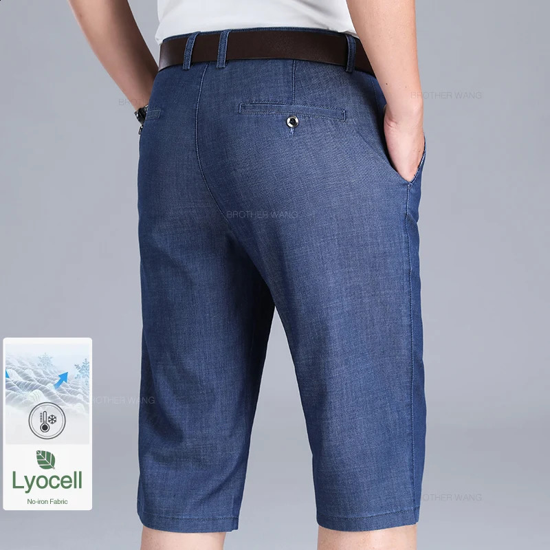 Mens Ultrathin Lyocell Denim Shorts Summer Classic Fashion Straight Business Casual Short Jeans Male 250108