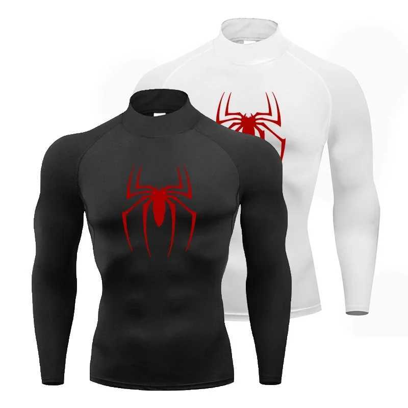 Running T-shirt mens compression shirt autumn tight fitting long sleeved fitness T-shirt red spider sports shirt quick drying fitness suit W250111