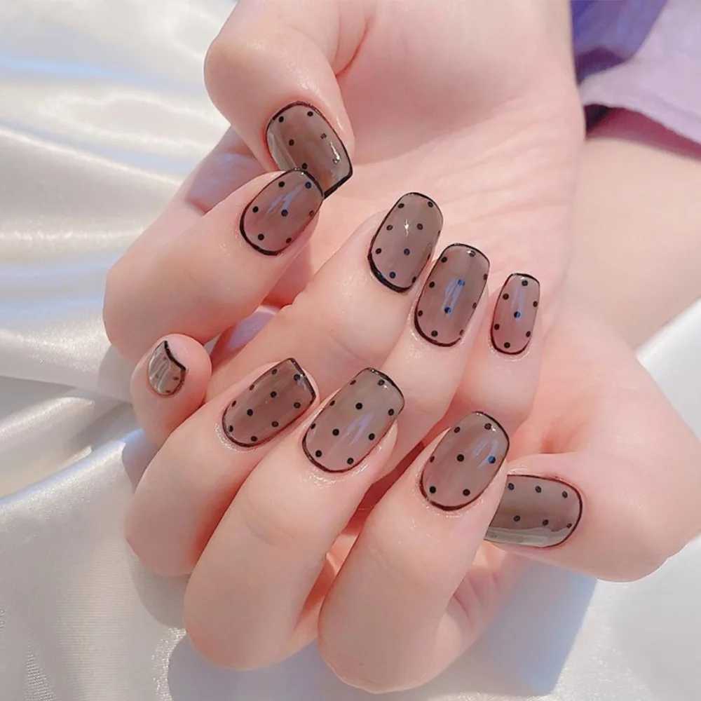 24 Pcs Glossy Medium Square Press On Nails Pink French Style False Nails Artificial Finger Manicure Reusable False NailsXJ250110