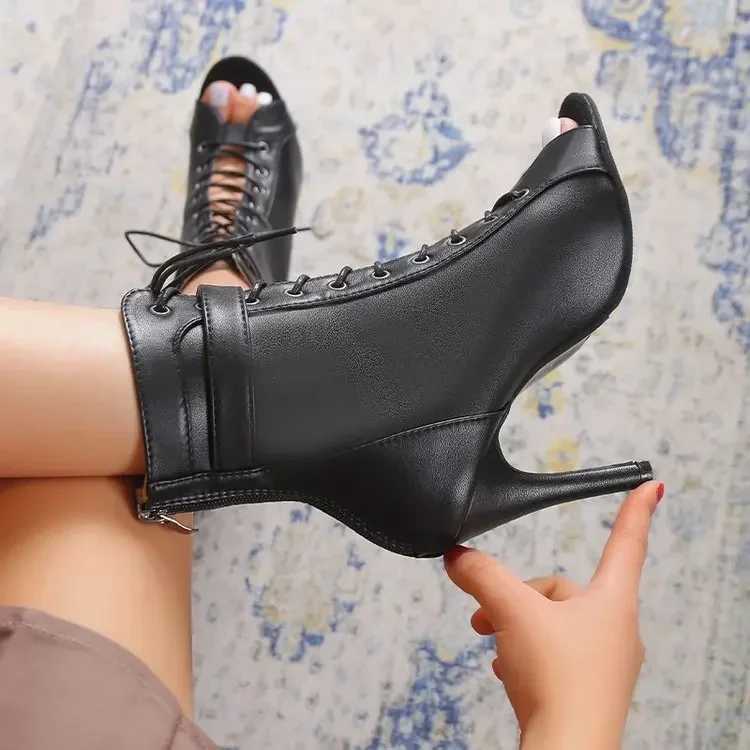 New Arrival Sandals Hollow Mesh Lace Buckle Womens Summer Beige Lace Sexy Open Heel Stiletto Jazz Ball Womens Shoes T250110